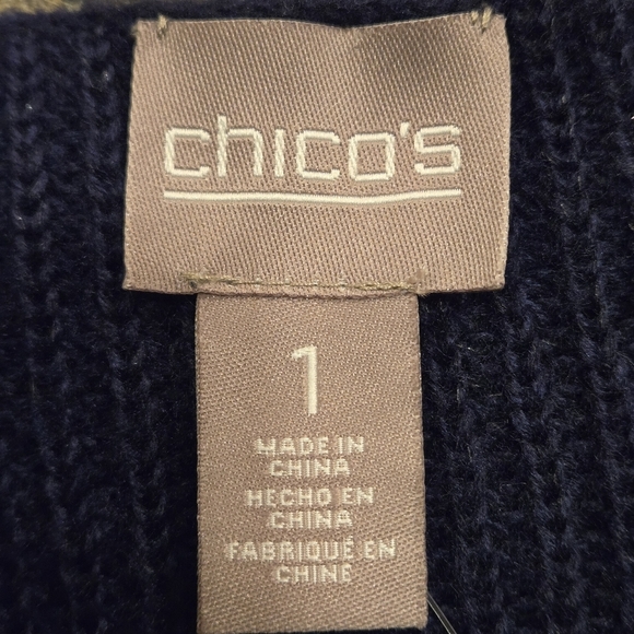 Chico's size 1 (S/8) Midnight Blue Pullover Sweater Top V-neck Metallic Knit - Picture 7 of 14